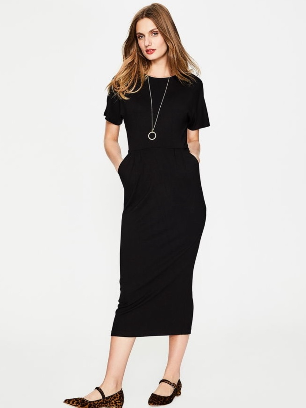 Boden Vanessa Jersey Midi Dress Black Pockets UK 12 US 8R
